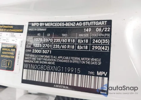 2022 Mercedes-Benz Glc 300 Suv из США, поврежденный, VIN W1N0G8DBXNG119915